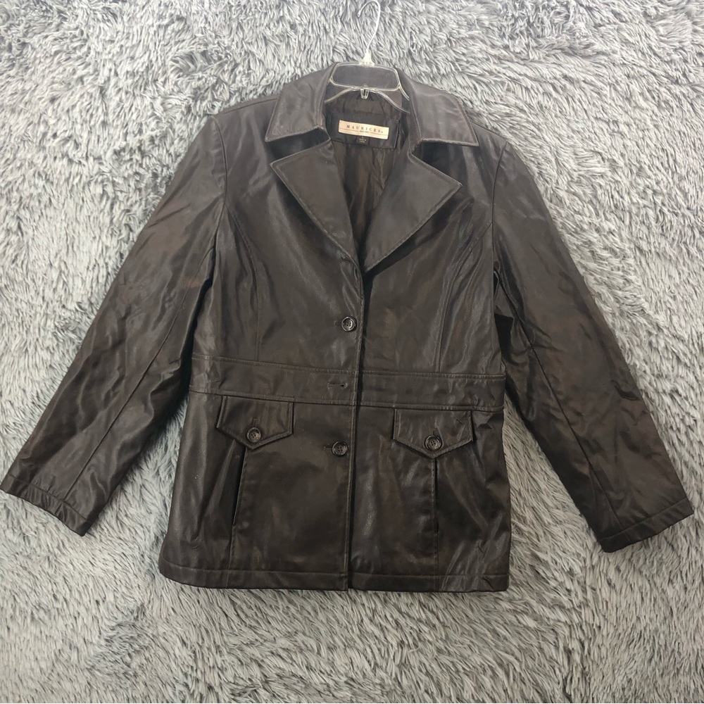 Maurices Jacket Womens Large Faux Leather Brown Pockets Coat